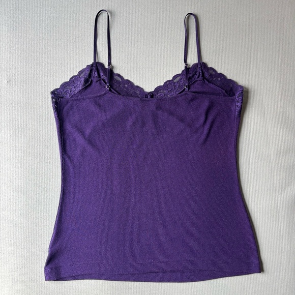 WORTHINGTON | Vintage Y2K Dark Purple Ribbed Knit Lace Babydoll Cami | Size 1X - Picture 2 of 7